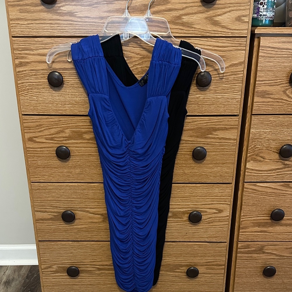 (2) a Small Blue and a small Black Ruched Dress